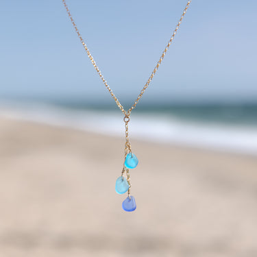 3 Charm Multicolor Turquoise Blue, Teal Blue + Purple Blue Sea Glass Necklace
